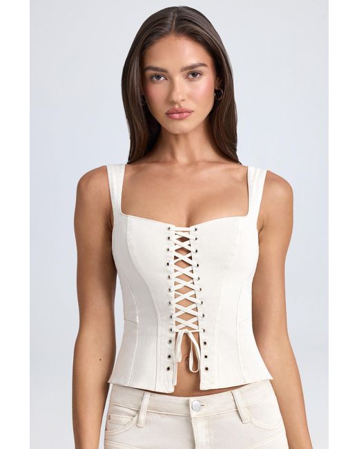 Oh Polly White Denim Style Lace-Up Corset Top