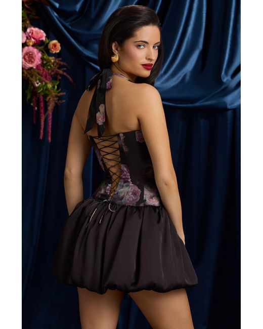Oh Polly Multicolor Halterneck Lace-Up Bubble Hem Mini Dress
