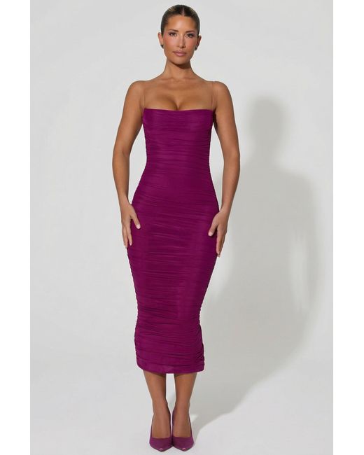 Oh Polly Purple Ruched Backless Bodycon Midaxi Dress