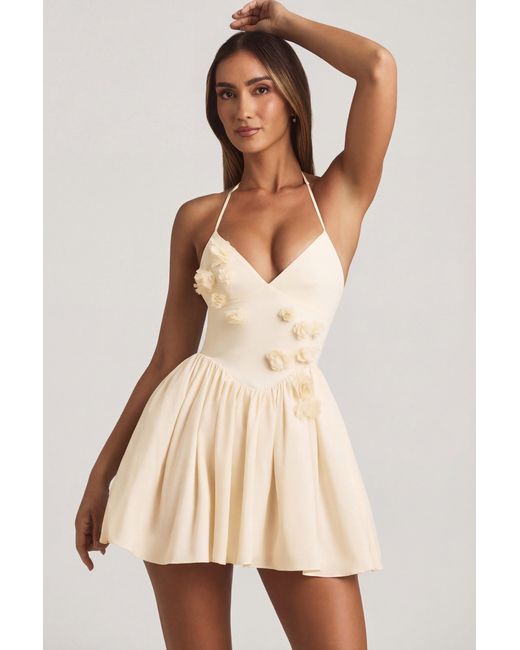 Oh Polly White Halterneck Floral-Appliqué Corset Mini Dress