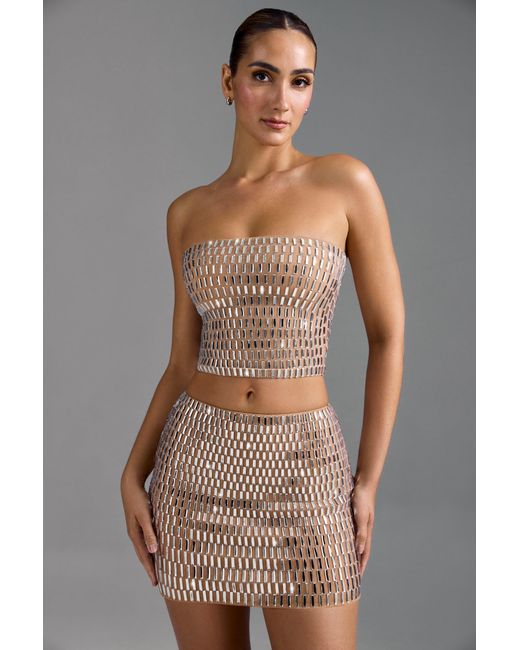 Oh Polly Natural Embellished Low-Rise Micro Mini Skirt