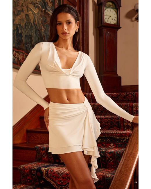 Oh Polly White Slinky Jersey Mid Rise Ruffle Layer Mini Skirt