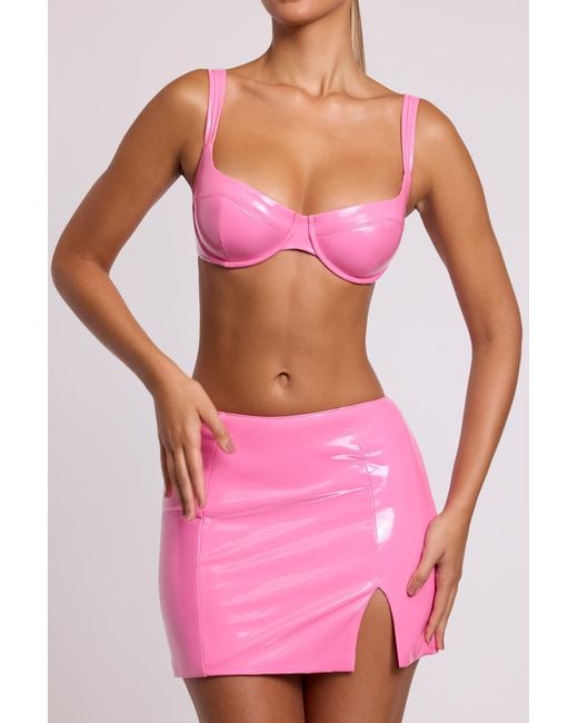 Oh Polly Pink Vinyl Thigh Split Micro Mini Skirt