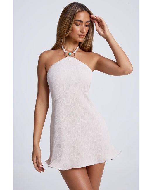 Oh Polly Gray Hardware Detail Open-Back Halterneck Micro Mini Dress