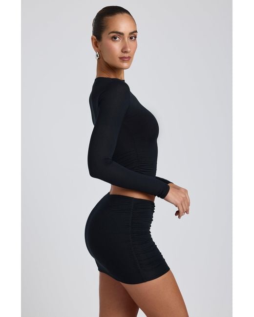 Oh Polly Black Modal Ruched Long-Sleeve Top