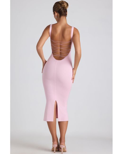 Oh Polly Pink Modal Lace-Trim Midaxi Dress