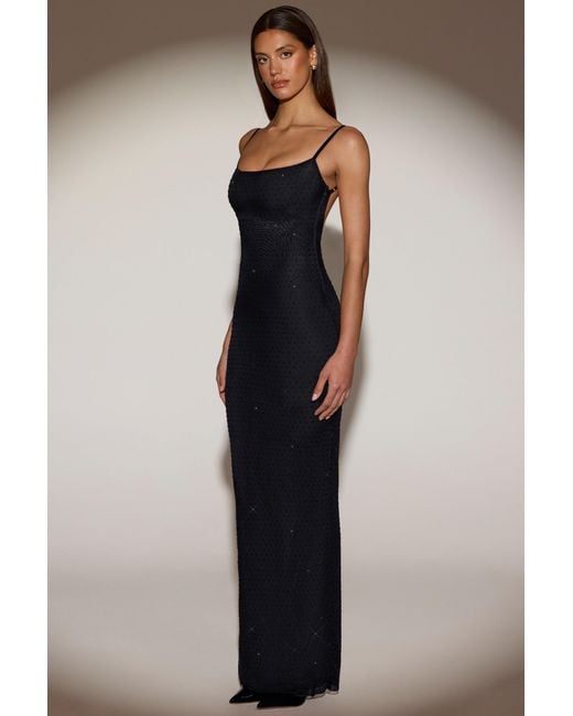 Oh Polly Black Sheer Embellished Backless Maxi Dress