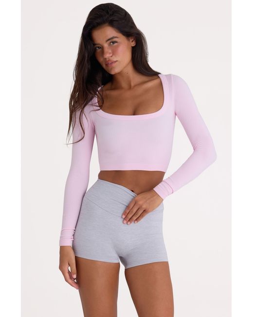 BO+TEE Pink Seamless Soft Rib Cut-Out Crop Top