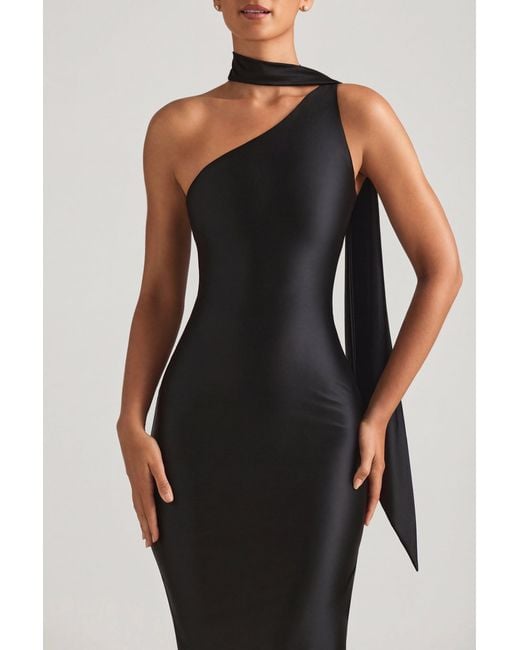 Oh Polly Black Asymmetric Scarf-Detail Maxi Dress
