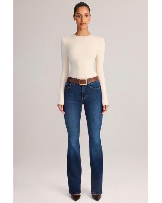 Oh Polly Blue Denim Mid-Rise Flared Jeans