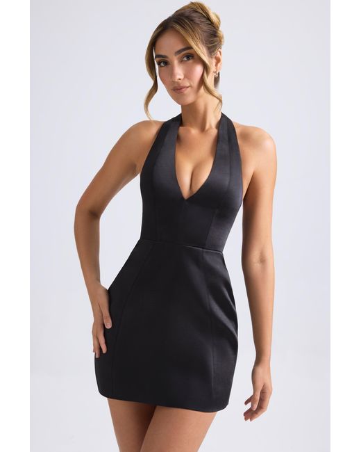 Oh Polly Black Halterneck Structured Tulip Mini Dress