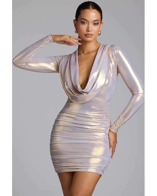 Oh Polly Long Sleeve Metallic Jersey Mini Dress