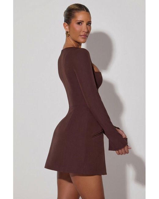 Oh Polly Brown Square-Neck Structured Tulip Mini Dress