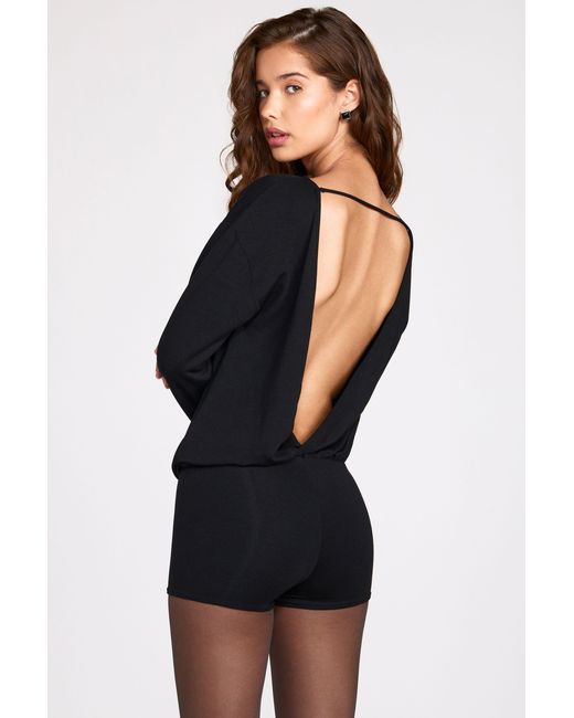 Oh Polly Black Modal Long-Sleeve Backless Romper