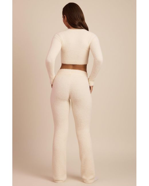 Oh Polly White Fluffy Knit Wide-Leg Trousers