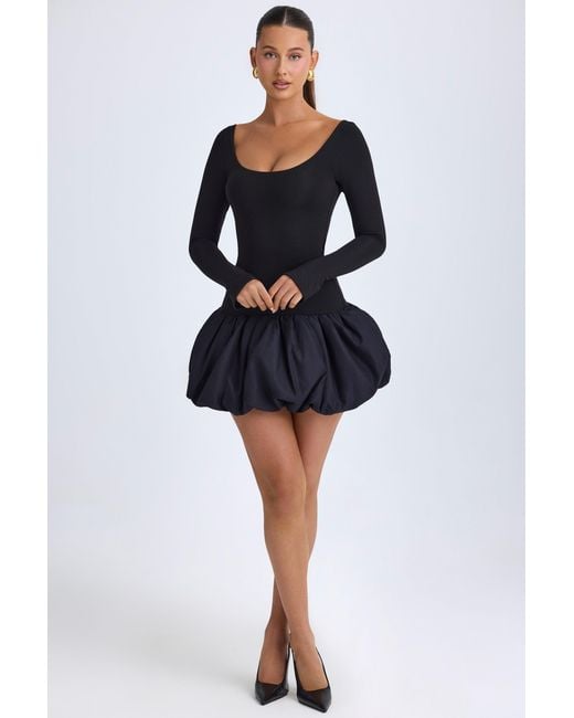 Oh Polly Black Modal Scoop-Neck Drop-Waist Bubble Hem Mini Dress