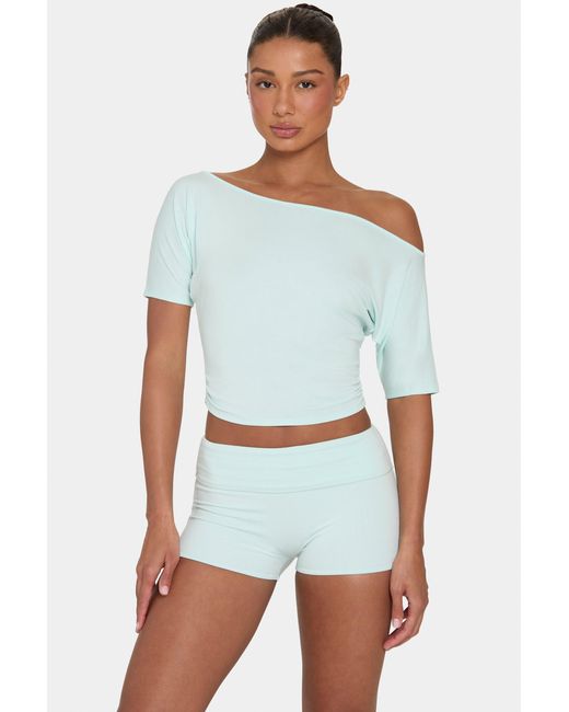 BO+TEE Green Buttercloud Mini Foldover Shorts