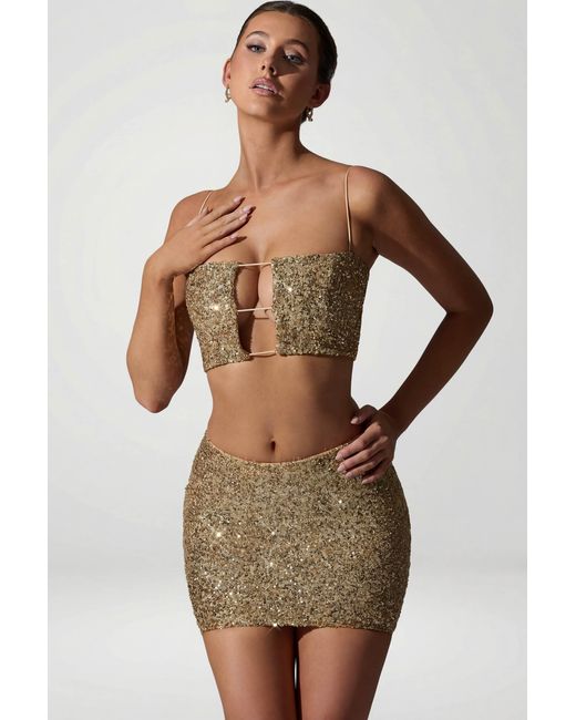 Oh Polly Metallic Embellished Mid-Rise Mini Skirt