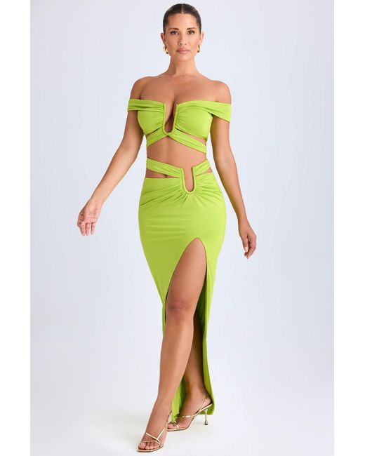 Oh Polly Green Cut-Out Off-Shoulder Crop Top