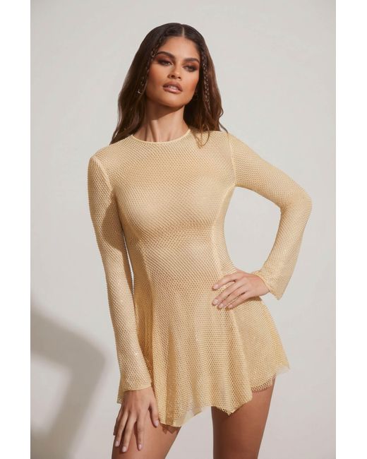Oh Polly Metallic Embellished Long Sleeve Backless Mini Dress