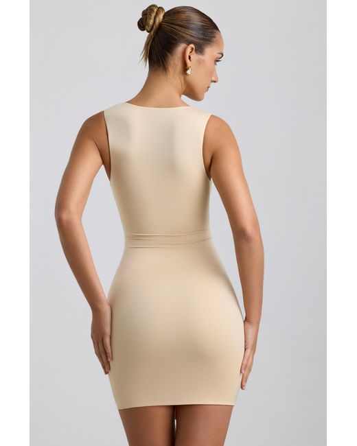 Oh Polly White Slinky Jersey Cut-Out Ruffle-Trim Mini Dress