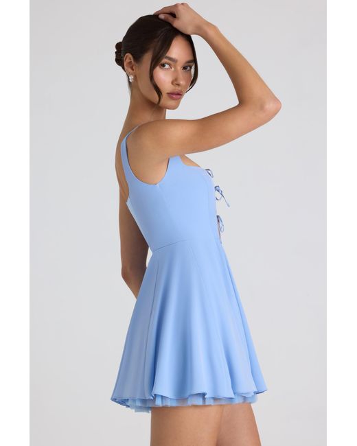 Oh Polly Blue Tie-Detail A-Line Micro Mini Dress