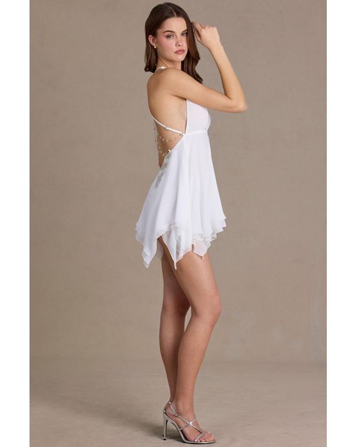Oh Polly White Chiffon Plunge-Neck Open-Back Mini Dress