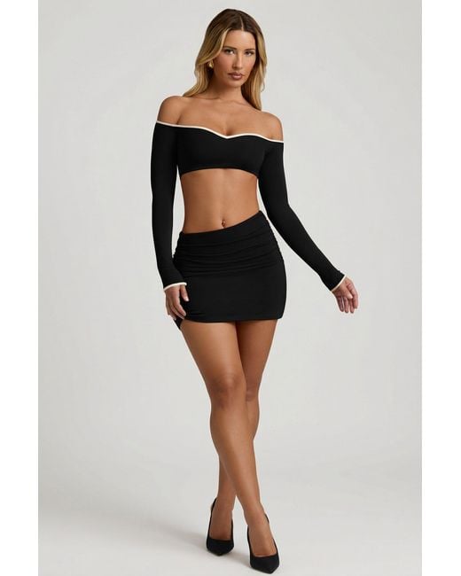 Oh Polly Black Modal Asymmetric-Waist Mini Skirt
