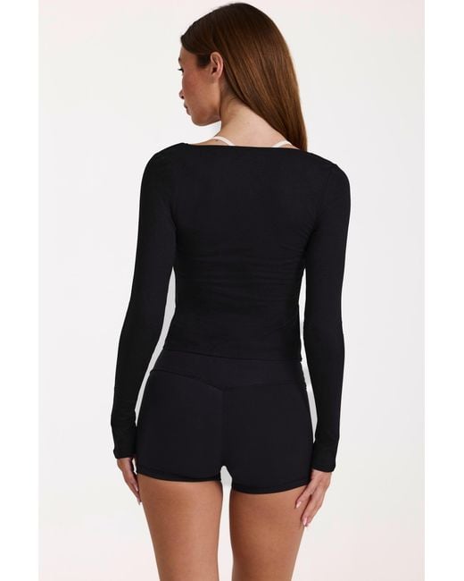 BO+TEE Black Buttercloud Tie-Front Top