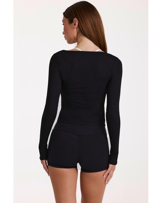 BO+TEE Black Buttercloud Tie-Front Top