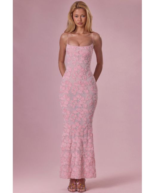 Women's Pink Embellished Square Neck Maxi Dress