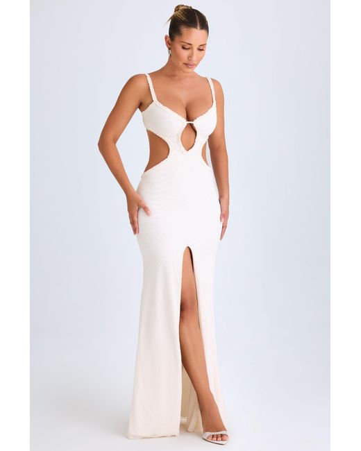 Oh Polly White Ruffle-Appliqué Cut-Out Maxi Dress