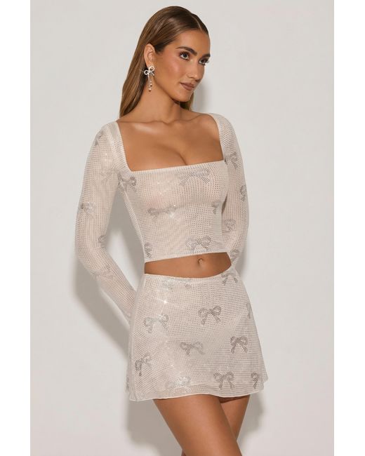Oh Polly White Embellished Bow-Detail Top