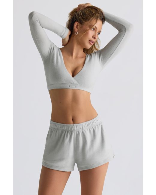 BO+TEE Gray Brushed Jersey V-Neck Crop Top