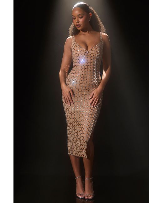 Oh Polly Natural Embellished Open-Back Midaxi Dress