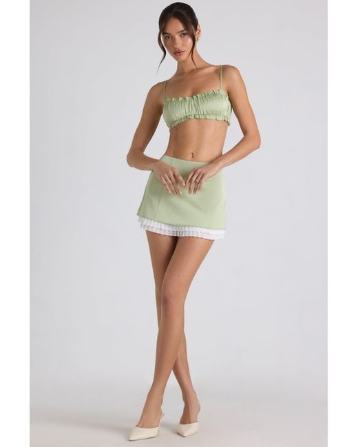 Oh Polly Green Ruffle-Trim Smocked Crop Top