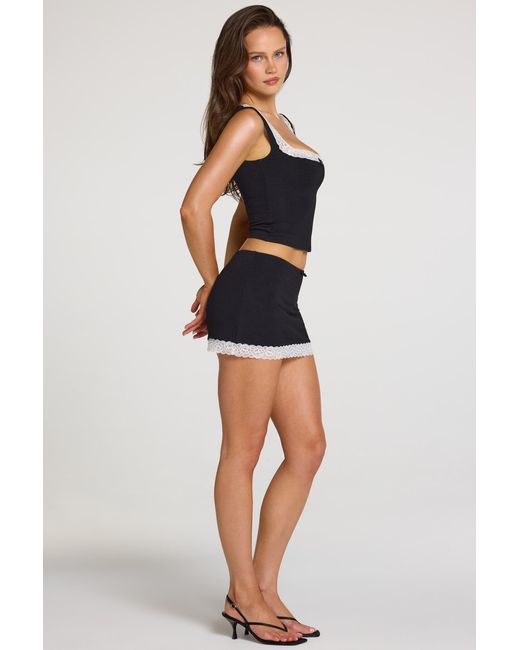 Oh Polly Black Modal Lace-Trim Low-Rise Skort