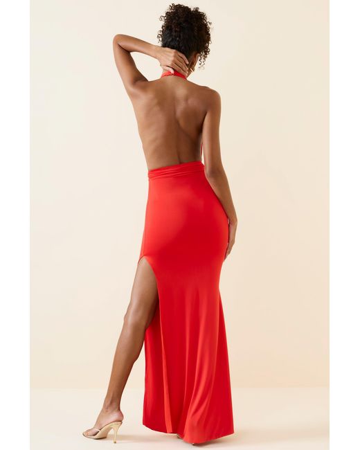Oh Polly Red Halterneck Cut-Out Maxi Dress