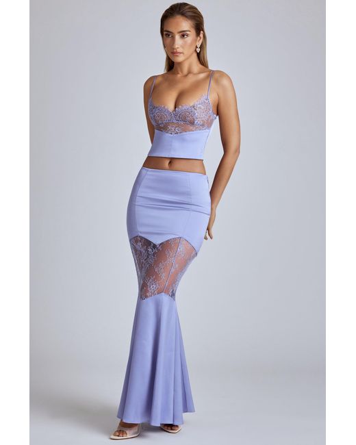 Oh Polly Purple Lace Panel Fishtail Maxi Skirt