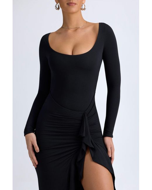 Oh Polly Black Modal Ruffled Midaxi Dress