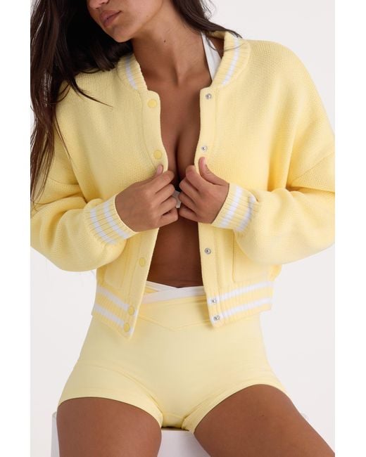 BO+TEE Yellow Button-Up Cropped Knit Cardigan