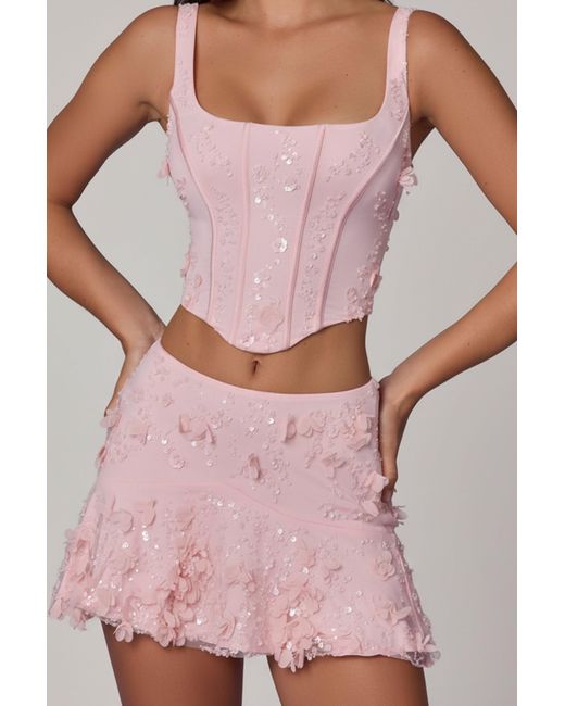Oh Polly Pink Embellished Mid-Rise A-Line Mini Skirt