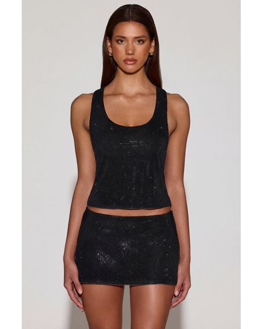 Oh Polly Black Embellished Jersey Scoop-Neck Racerback Top