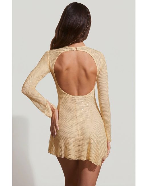 Oh Polly Metallic Embellished Long Sleeve Backless Mini Dress