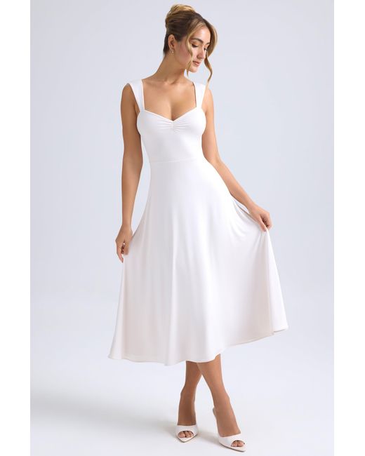 Women's White Sweetheart-Neck Ruched Midaxi Dress