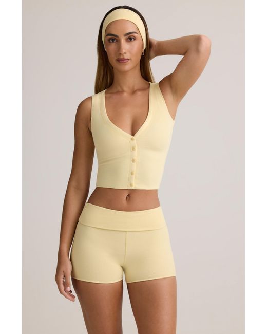 Oh Polly Yellow Modal Ribbed Mid-Rise Foldover Shorts