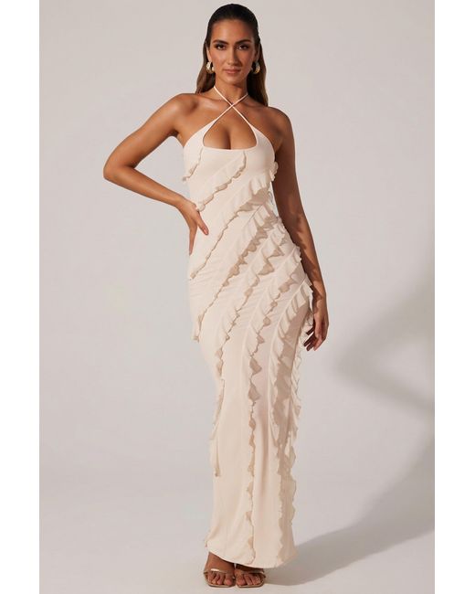 Oh Polly White Cross Strap Ruffle Floor Length Dress