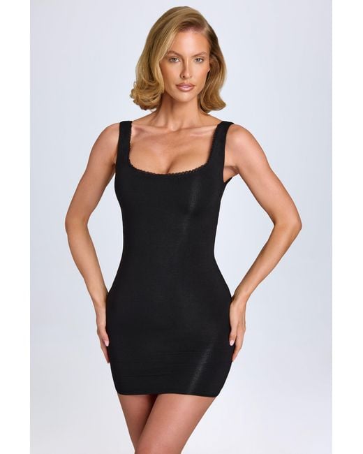 Oh Polly Black Modal Lace-Trim Bodycon Mini Dress
