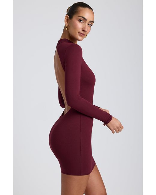 Oh Polly Purple Modal Open-Back Long-Sleeve Mini Dress