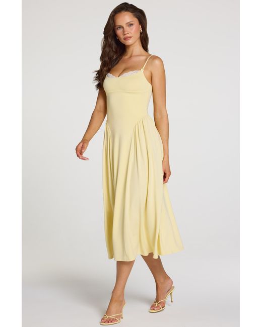 Oh Polly Yellow Modal Lace-Trim Midaxi Dress